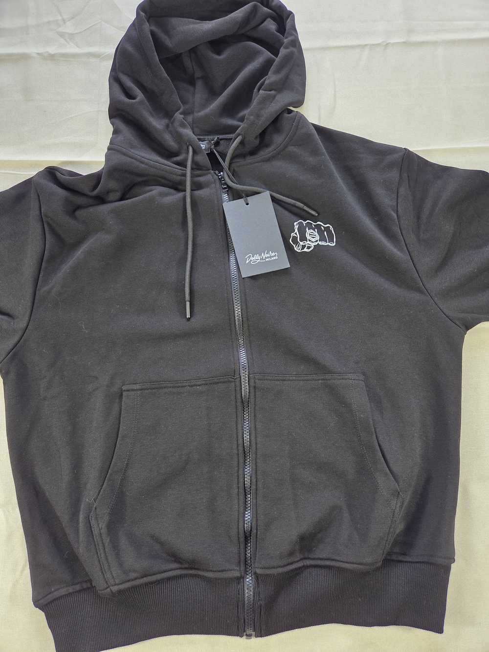 Dolly Noire Milano Ring Zip Hoodie Black Fist Graphic Full Zip Size S